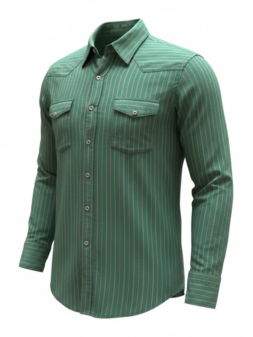 Men's Green Stripe Button-Down Shirt - Classic Long Sleeve Acorn brand Vtg 1970